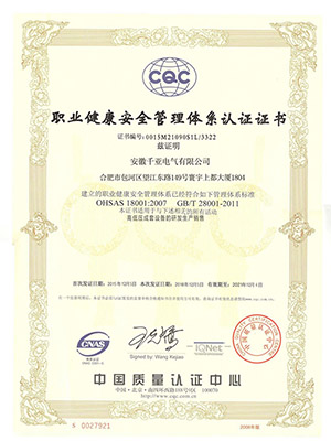 職業健康安全管理體系認證證書
